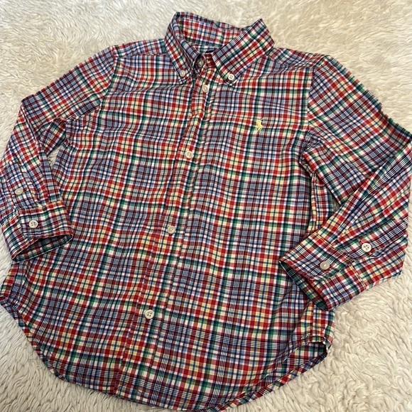 Ralph Lauren Polo Child's BoyLS Shirt Plaid Multi Color Gold Horse size 3T - Picture 3 of 14